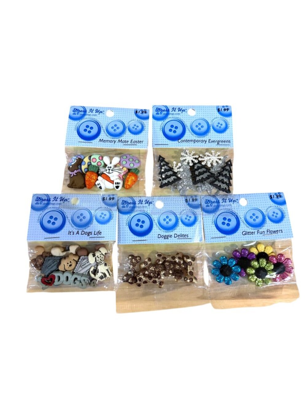 Dress It Up Button Lot Crafting Easter Dogs Winter Trees Glitter Flowers Bones
